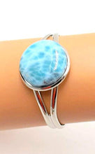 Load image into Gallery viewer, Something Blue Larimar Bracelet Big Bold Wedding Special Day Cuff Dolphin Ocean Lovers Silvertone
