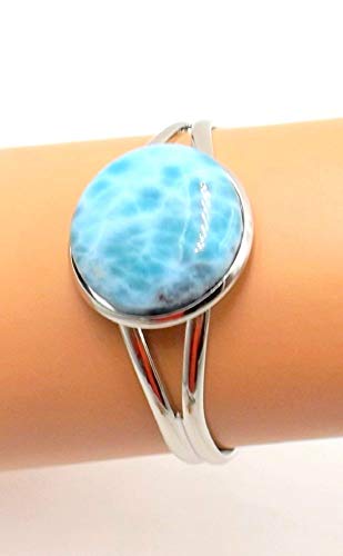 Something Blue Larimar Bracelet Big Bold Wedding Special Day Cuff Dolphin Ocean Lovers Silvertone
