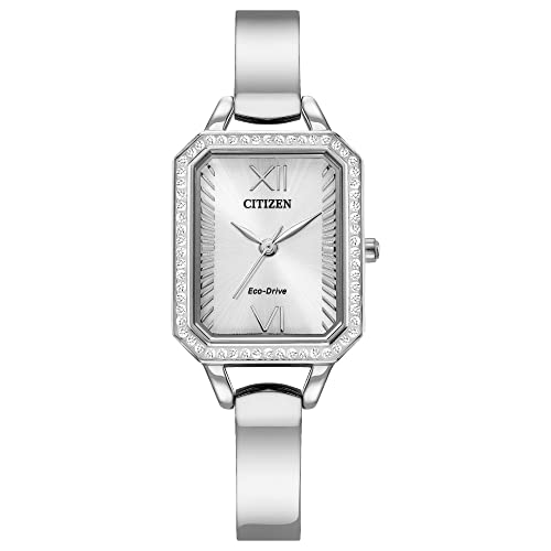 Citizen Women's Eco-Drive Dress Classic Crystal Watch in Stainless Steel, Silver Dial (Model: EM0980-50A)