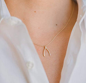 14k solid yellow gold wishbone necklace, Zoe Lev jewelry