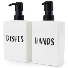 Load image into Gallery viewer, Granrosi Soap Dispenser for Kitchen Sink, Set of 2 Hand &amp; Dish Soap Dispenser for Bathroom Counter, Refillable Ceramic Liquid and Foam Soap Pump, Leak Proof, Farmhouse Decor, 3.4 x 2 x 7 in (White)
