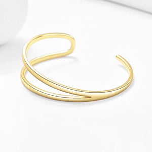 E 14K Gold Plated Open Wide Cuff Bangles Bracelets for Women Teen Girls, Simple Open Adjustable Womens Wrist Cuff Bracelet Minimalism Jewelry Gift for Women Girls