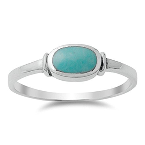 Women's Simple Simulated Turquoise Unique Ring New .925 Sterling Silver Band Size 7