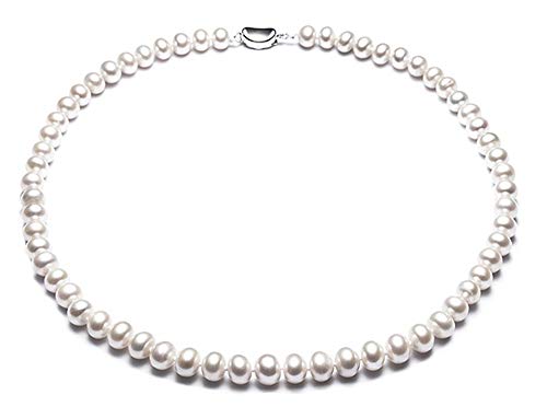 JYX Natural White Freshwater Cultured Pearl Necklace 18 inches (6mm)