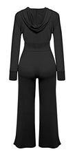 Load image into Gallery viewer, Bluewolfsea Women's Sexy Party Club Mesh See Through Zipper Hoodie Crop Tops and Pants Set Wide Leg Long Pants Jumpsuit Large Black
