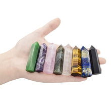 Load image into Gallery viewer, 8 Pcs Healing Crystal Wand Set, 2.2" Hexagonal Faceted Crystal Tower Gemstones Wands Kit, Natural Rose Quartz, Amethyst, Obsidian, Tiger Eye, Lapis Lazuli for Reiki Chakra Heal, Meditation, Yoga
