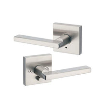 Load image into Gallery viewer, Kwikset 91550-001 Halifax Door Handle Lever with Modern Contemporary Slim Square Design for Home Bedroom or Bathroom Privacy in Satin Nickel
