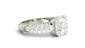 1.5 Carat GIA Certified Cushion-Cut Platinum Designer Popular Halo Style Baguette and Pave Set Round Diamond Engagement Ring with a 0.75 Ct D-E VS1-VS2 Center.
