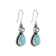 Load image into Gallery viewer, YoTreasure Larimar &amp; Blue Topaz Solid Sterling Silver Designer Earrings
