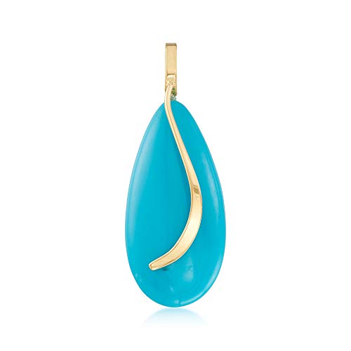 Ross-Simons Turquoise Teardrop Pendant in 14kt Yellow Gold For Women