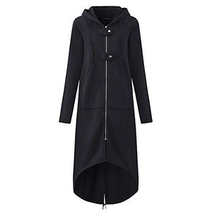 perfectCOCO Long Sweatshirt Women Fashion Hoodie Windbreaker Warm Hooded Jacket Long Sleeve Coat with Pocket Black