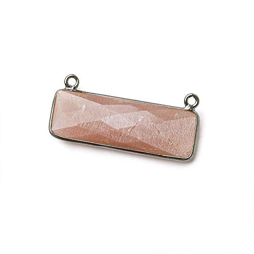 31x11mm Black Gold Bezel Chocolate Moonstone Bar 2 Ring Connector East West 1 Piece