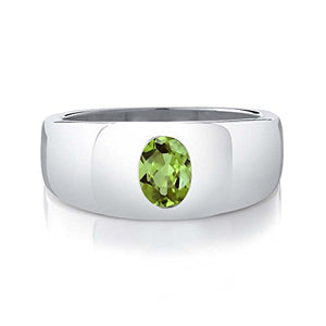 Gem Stone King 1.33 Ct Oval Green Peridot 925 Sterling Silver Men's Ring (Size 13)
