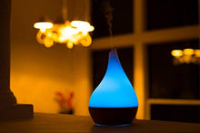 Load image into Gallery viewer, XBrand Bamboo/Glass Aromatherapy Essential Oil Diffuser &amp; Color Changing Mist Humidifier, 10 Inch Tall, Brown &amp; White
