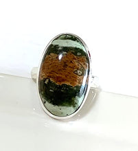 Load image into Gallery viewer, Passages- Earth Brown and Green AUSTRALIAN RARE CHROME CHALCEDONY (2.4 x 1.4 cm) Oval Cabochon Natural Gemstone, 925 Sterling Silver Ring Sz 9Jewellery.
