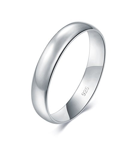 BORUO 925 Sterling Silver Ring High Polish Plain Dome Tarnish Resistant Comfort Fit Wedding Band 4mm Ring Size 10