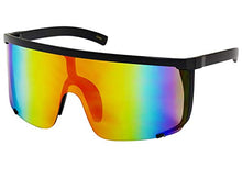 Load image into Gallery viewer, Elite Unisex Oversized Super Shield Mirrored Lens Sunglasses Retro Flat Top Matte Black Frame (Orange Rainbow)
