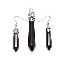 Load image into Gallery viewer, Natural Gemstones Hexagonal Pointed Reiki Chakra Pendant necklace And Earring Set (Black Agate)
