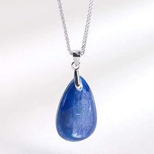 iSTONE 925 Sterling Silver Natural Gemstone Blue Kyanite Water Drop Pendant Necklace with 18" Silver Chain