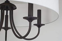 Load image into Gallery viewer, Kira Home Quinn 21" Traditional 5-Light Chandelier + White Linen Drum Shade, Oil-Rubbed Bronze Finish
