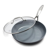 Load image into Gallery viewer, GreenPan Valencia Pro Hard Anodized Healthy Ceramic Nonstick 10&quot; Frying Pan Skillet with Lid, PFAS-Free, Induction, Dishwasher Safe, Oven Safe, Gray
