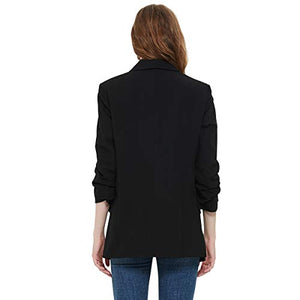 Charis Allure Womens 3/4 Ruched Sleeve Blazer Jacket Lightweight Work Office Open Front Solid Coat, Black, S