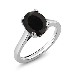 Gem Stone King 925 Sterling Silver Black Onyx and White Diamond Women's Ring (3.03 Cttw Oval) (Size 8)