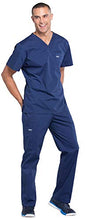 Load image into Gallery viewer, Cherokee Workwear Professionals Men&#39;s 1 Pocket V-Neck Scrub Top WW675 &amp; Men&#39;s Drawstring Cargo Scrub Pants WW190 Medical Uniforms Scrub Set (Navy - Large/Medium)
