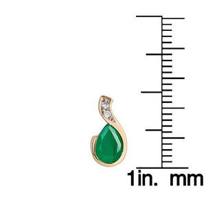 10k Yellow Gold Genuine Pear-Shape Emerald and Diamond Earrings