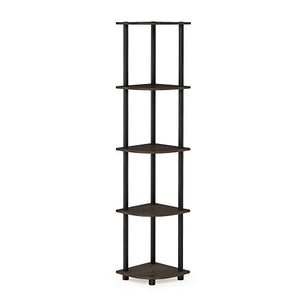 Furinno Turn-N-Tube 5 Tier Corner Shelf, Dark Brown Grain/Black