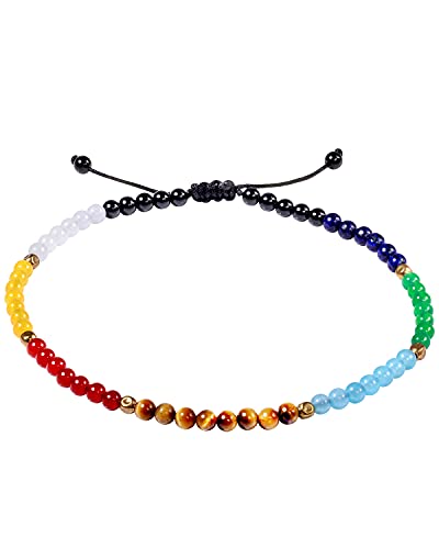 Jewever 7 Chakra Anklet Bracelet For Women Beach Foot Energy Healing Gemstone and Crystals Yoga Worry Stone Balancing Meditation