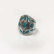 Load image into Gallery viewer, Men's Turquoise Gemstone Inlay Mosaic Design Sterling Silver Ring Size 11
