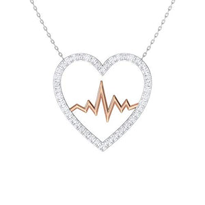 Diamondere Natural and Certified Diamond Heartbeat Necklace in 14k Rose and White Gold | 0.22 Carat Pendant with Chain