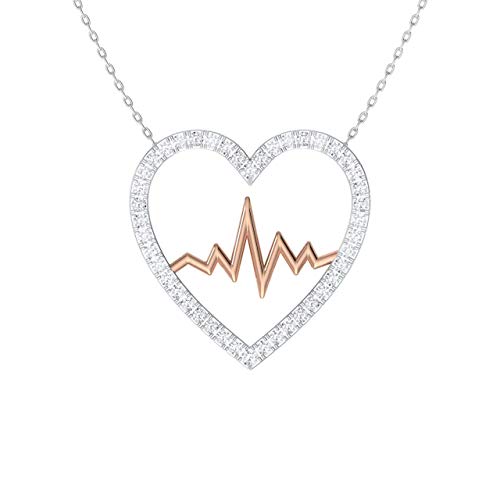 Diamondere Natural and Certified Diamond Heartbeat Necklace in 14k Rose and White Gold | 0.22 Carat Pendant with Chain