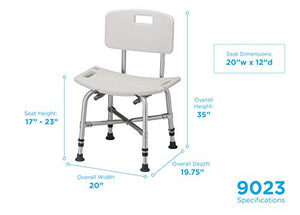 NOVA Medical Products Heavy Duty Shower & Bath Chair with Back, 500 lb. Weight Capacity, Quick & Easy Tools Free Assembly, Lightweight & Seat Height Adjustable, Great for Travel, White