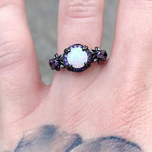 Load image into Gallery viewer, OPALTOP Black Gun Plated 6.5MM Round White Opal Created Amethyst Ring Band (9)

