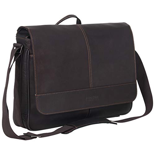 Load image into Gallery viewer, Kenneth Cole Reaction Risky Business Messenger Full-Grain Colombian Leather Crossbody Laptop Case & Tablet Day Bag, Dark Brown, One Size