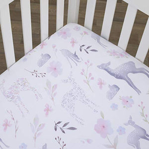 NoJo Watercolor Deer 4 Piece Nursery Crib Bedding Set, Pink/Grey/White/Blue