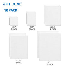 Load image into Gallery viewer, GOTIDEAL Stretched Canvas, Multi Pack 4x4&quot;, 5x7&quot;, 8x10&quot;,9x12&quot;, 11x14&quot; Set of 10, Primed White - 100% Cotton Artist Canvas Boards for Painting, Acrylic Pouring, Oil Paint Dry &amp; Wet Art Media
