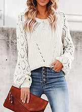 Load image into Gallery viewer, Womens Sweaters Fall 2022 Off Shoulder Long Sleeve Casual Crew Neck Fashion Crochet Knitted Pullover Jumper Top Milky White
