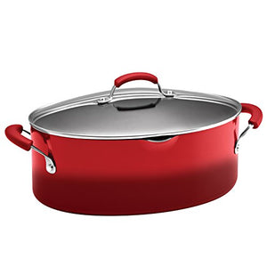 Rachael Ray Brights Nonstick Pasta Stock Pot with Lid and Spout, 8 Quart, Red Gradient