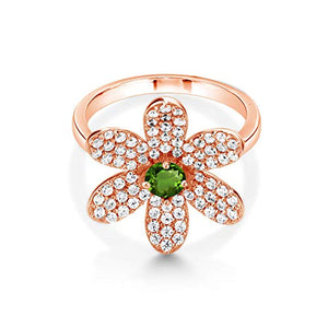 Gem Stone King 1.48 Ct Round Green Tourmaline Keren Hanan ART 18K Rose Gold Plated Silver Women Flower Ring (Size 7)