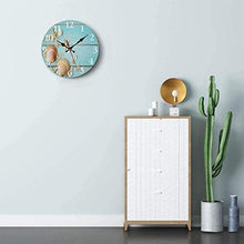 Load image into Gallery viewer, Britimes Round Wall Clock, Silent Non Ticking Clock 10 Inch, Decor for Bathroom, Bedroom, Kitchen, Office or School Summer Seashell
