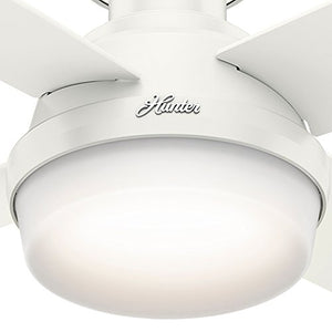 Hunter Dempsey Indoor Low Profile Ceiling Fan with LED Light and Remote Control, 44", White