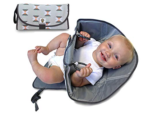 SnoofyBee Portable Clean Hands Changing Pad. 3-in-1 Diaper Clutch, Changing Station, and Diaper-Time Playmat with Redirection Barrier for Use with Infants, Babies and Toddlers. (Tribal)
