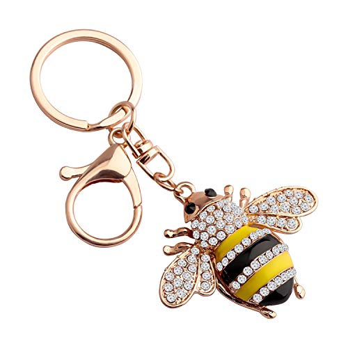 FEELMEM Cute Crystal Yellow Bee Charm Keychain Honeybee Bumble Bee Charm with Lobster Clasp Jewelry Handbag Key Ring Chain Keychain (BEE keychain)