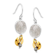 Load image into Gallery viewer, Silpada &#39;Stepping Stone&#39; Natural Labradorite &amp; Pyrite Drop Earrings in Sterling Silver &amp; Brass
