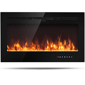 Tangkula 36" Electric Fireplace, in-Wall Recessed and Wall Mounted 750 W / 1500 W Fireplace Heater, Touch Screen Control Panel, 9 Flamer Color, Temperature Control & Timer Crystal Heater (36 inches)