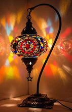 Load image into Gallery viewer, DEMMEX 2019 Turkish Moroccan Mosaic Table Lamp with US Plug &amp; Socket, Swan Neck Handmade Desk Bedside Table Night Lamp, Decorative Tiffany Lamp Light
