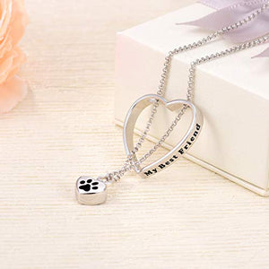JXJL Heart Cremation Urn Necklace for Pet/Dog/Cat Ashes Keepsake Memorial Jewelry Paw Print Urn Pendant Necklace